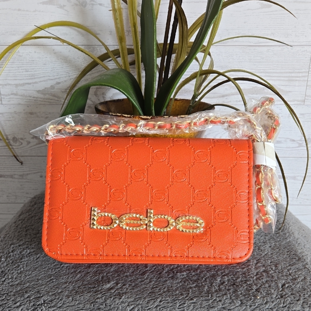 Bebe Orange Chain Crossbody Bag